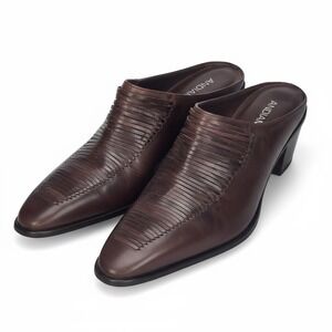 Andiamo Brown Leather Heeled Mules Women's Size 10 | Slip On Square Toe Shoes